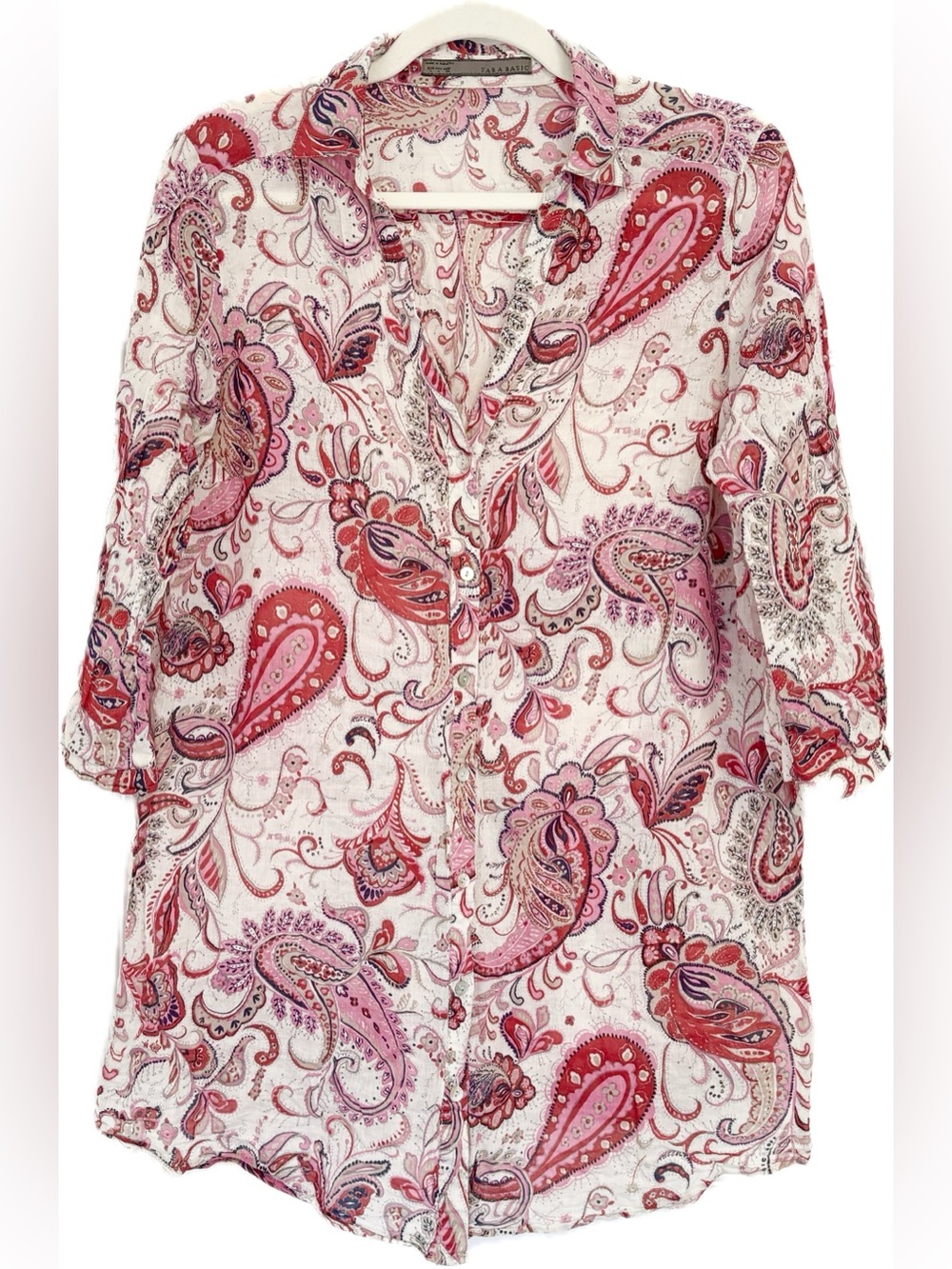 Cotton Zara Pink & Red Paisley Button-Down Shirt